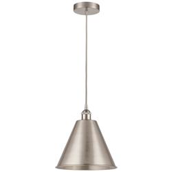Edison Cone 12"W Brushed Nickel Corded Mini Pendant w/ Brushed Nickel