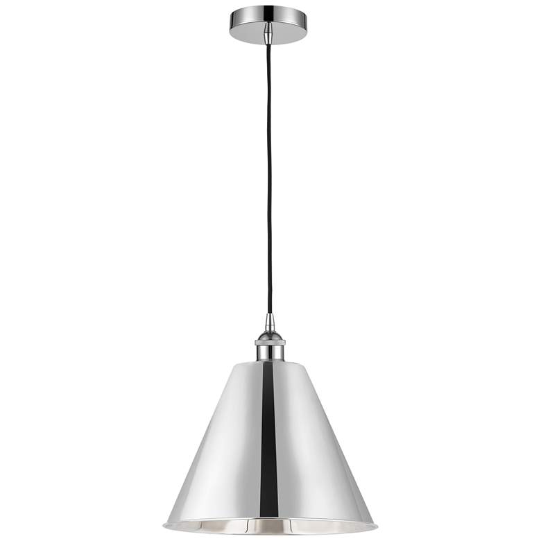 Image 1 Edison Cone 12"W Chrome Corded Mini Pendant w/ Chrome Shade