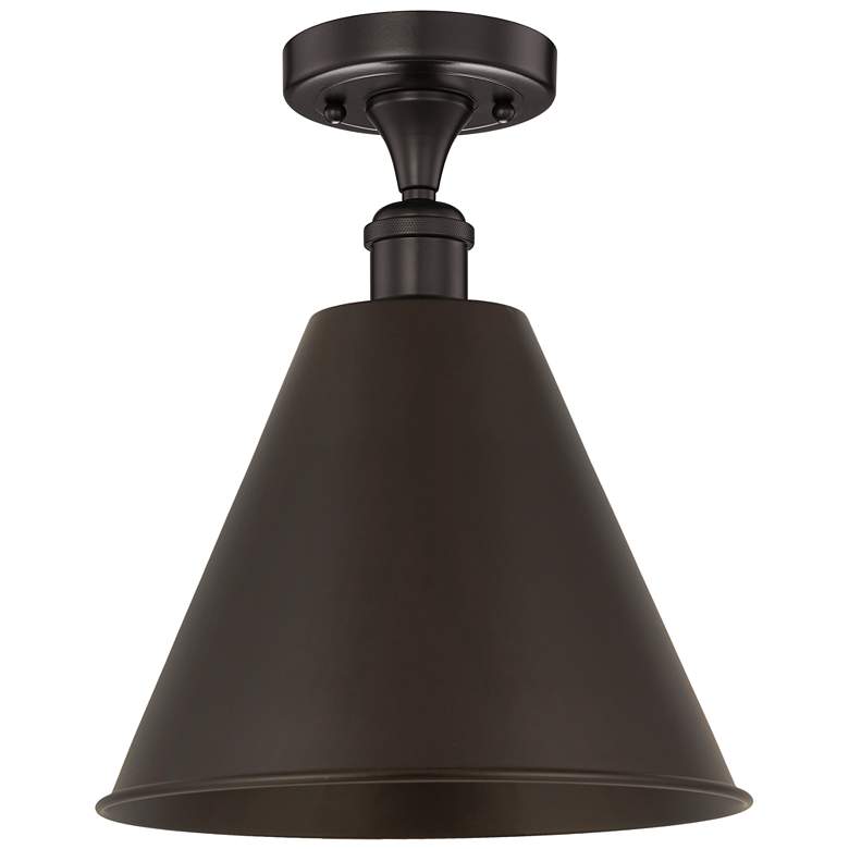 Image 1 Edison Cone 12"W Oiled Bronze Semi.Flush Mount w/ Oiled Bronze Shade