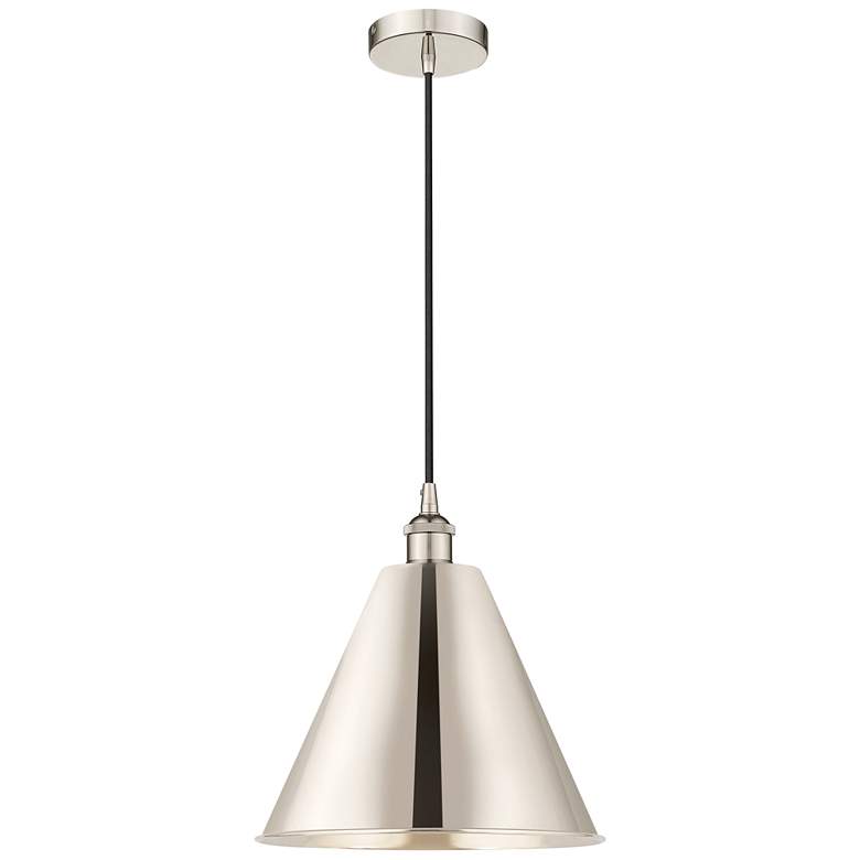 Image 1 Edison Cone 12"W Polished Nickel Corded Mini Pendant w/ Nickel Shade