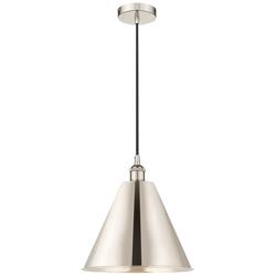 Edison Cone 12"W Polished Nickel Corded Mini Pendant w/ Nickel Shade