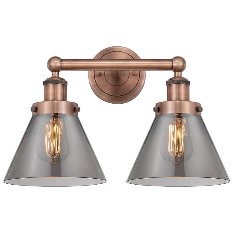 Image 1 Edison Cone 15.5 inchW 2 Light Copper Bath Light With Smoke Shade