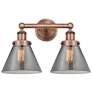 Edison Cone 15.5"W 2 Light Copper Bath Light With Smoke Shade