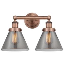 Edison Cone 15.5&quot;W 2 Light Copper Bath Light With Smoke Shade