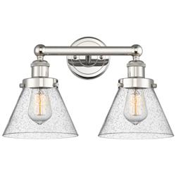 Edison Cone 15.5&quot;W 2 Light Polished Nickel Bath Light With Seedy Shade