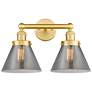 Edison Cone 15.5"W 2 Light Satin Gold Bath Light With Plated Smoke Sha