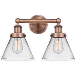 Edison Cone 16.75&quot;W 2 Light Antique Copper Bath Light With Clear Shade