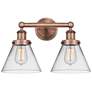 Edison Cone 16.75"W 2 Light Antique Copper Bath Light With Clear Shade