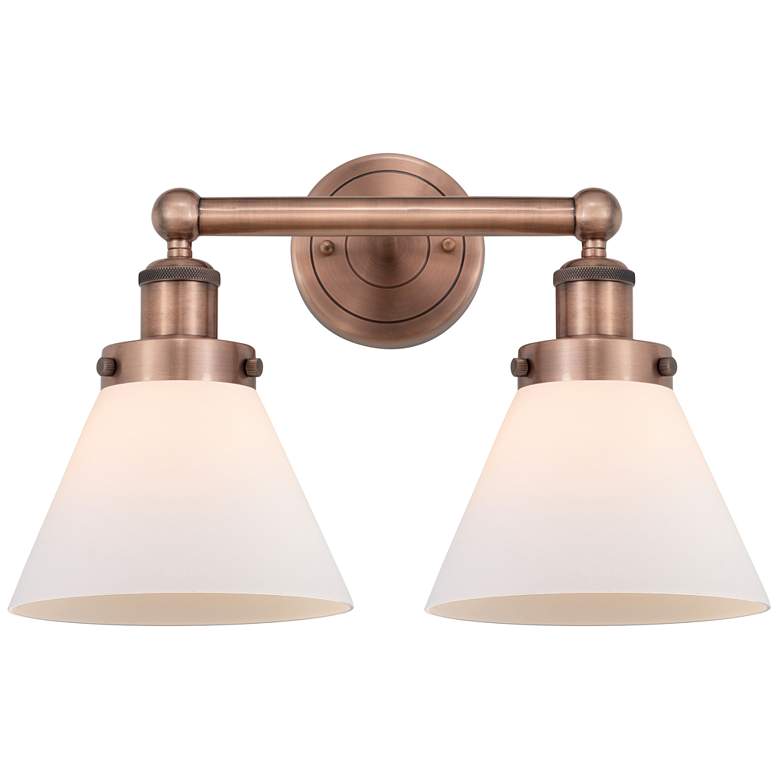 Image 1 Edison Cone 16.75"W 2 Light Antique Copper Bath Light With White Shade