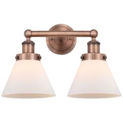 Edison Cone 16.75&quot;W 2 Light Antique Copper Bath Light With White Shade