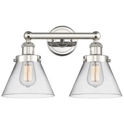 Edison Cone 16.75&quot;W 2 Light Polished Nickel Bath Light With Clear Shad