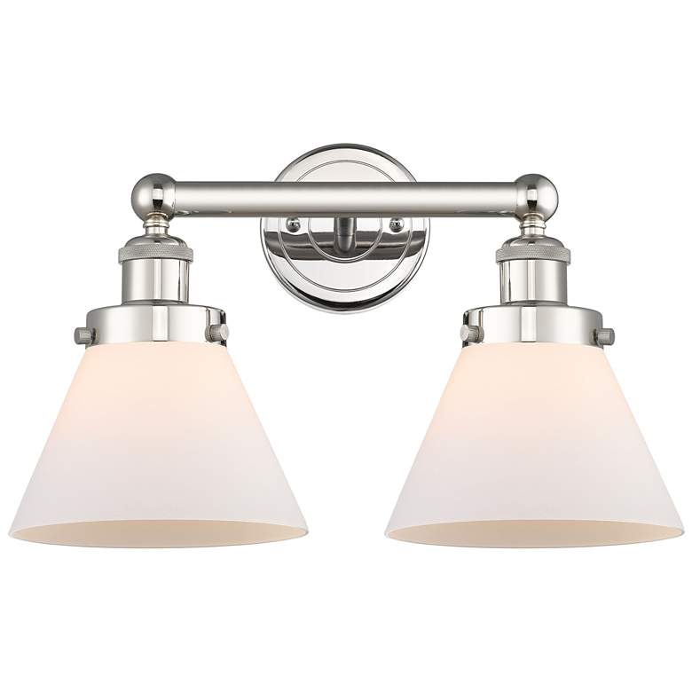 Image 1 Edison Cone 16.75"W 2 Light Polished Nickel Bath Light With White Shad