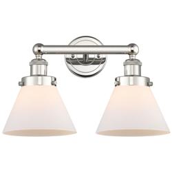 Edison Cone 16.75&quot;W 2 Light Polished Nickel Bath Light With White Shad