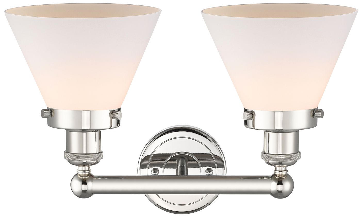 Image 2 Edison Cone 16.75"W 2 Light Polished Nickel Bath Light With White Shad more views