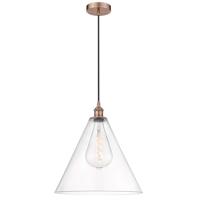 Image 1 Edison Cone 16" Antique Copper Cord Hung Pendant w/ Clear Shade