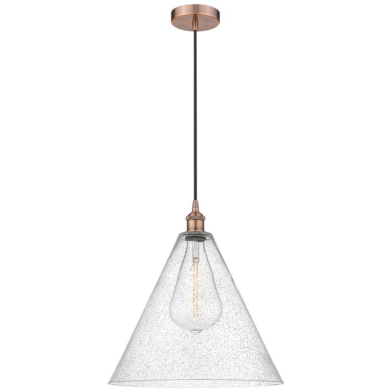 Image 1 Edison Cone 16" Antique Copper Cord Hung Pendant w/ Seedy Shade