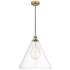 Edison Cone 16" Brushed Brass Cord Hung Pendant w/ Clear Shade