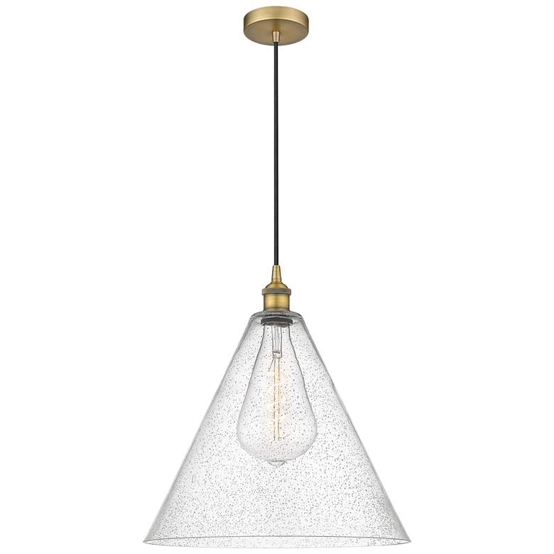 Image 1 Edison Cone 16" Brushed Brass Cord Hung Pendant w/ Seedy Shade