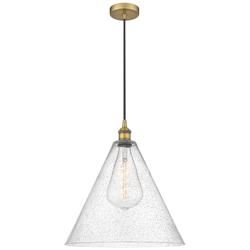 Edison Cone 16" Brushed Brass Cord Hung Pendant w/ Seedy Shade