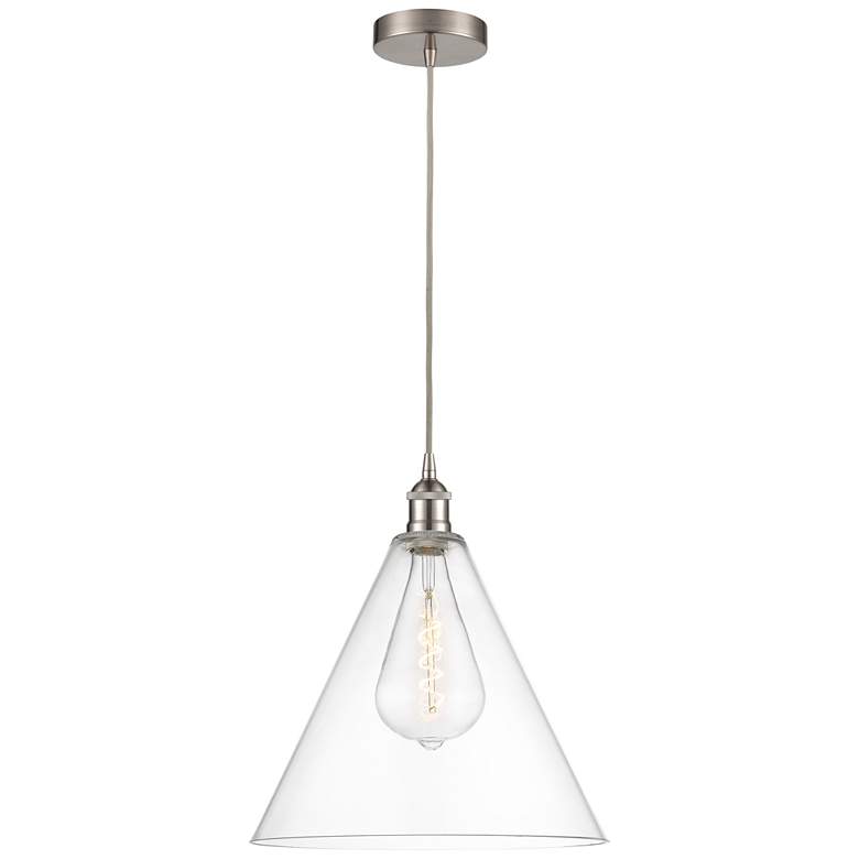 Image 1 Edison Cone 16" Brushed Satin Nickel Cord Hung Pendant w/ Clear Shade