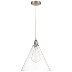Edison Cone 16" Brushed Satin Nickel Cord Hung Pendant w/ Clear Shade