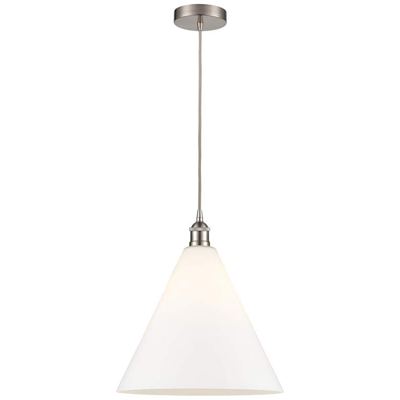 Image 1 Edison Cone 16" Brushed Satin Nickel Cord Hung Pendant w/ Matte White