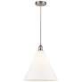 Edison Cone 16" Brushed Satin Nickel Cord Hung Pendant w/ Matte White