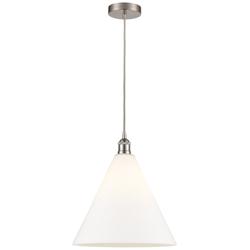 Edison Cone 16" Brushed Satin Nickel Cord Hung Pendant w/ Matte White