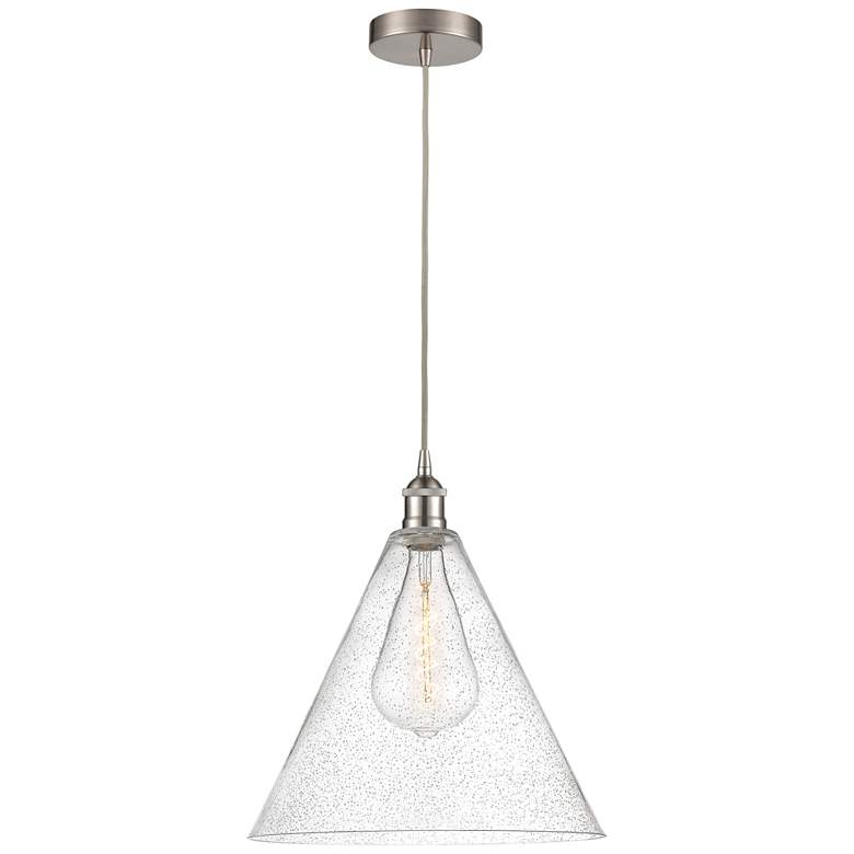 Image 1 Edison Cone 16" Brushed Satin Nickel Cord Hung Pendant w/ Seedy Shade
