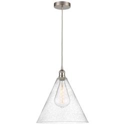 Edison Cone 16" Brushed Satin Nickel Cord Hung Pendant w/ Seedy Shade