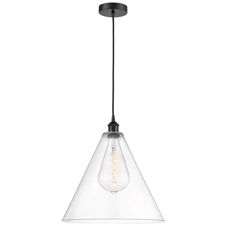 Image 1 Edison Cone 16" Matte Black Cord Hung Pendant w/ Clear Shade