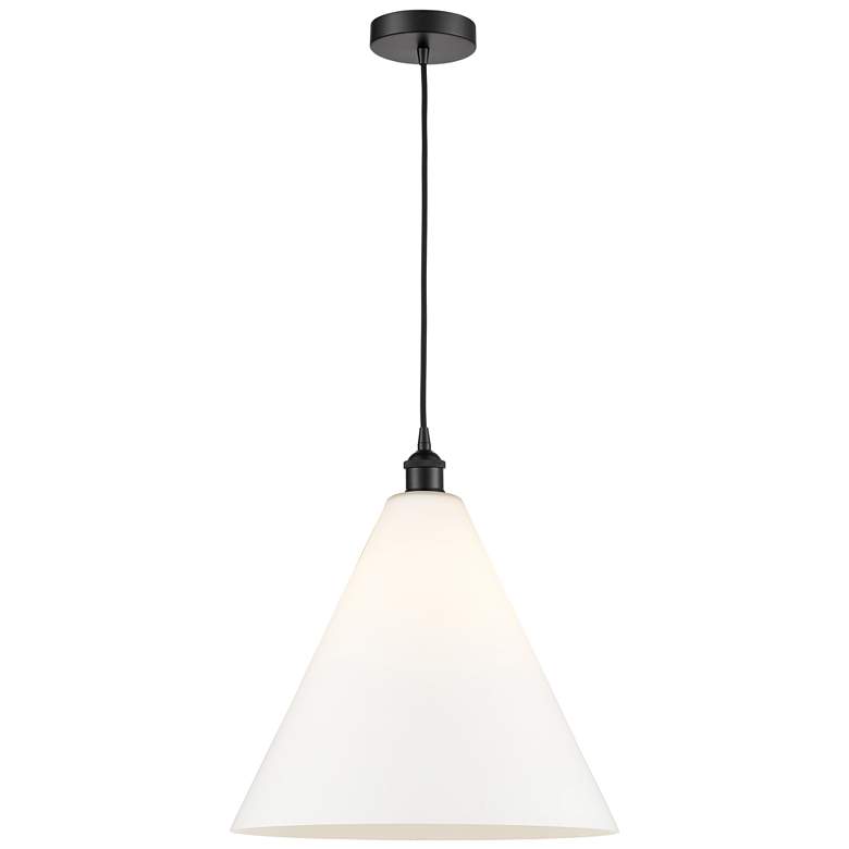 Image 1 Edison Cone 16" Matte Black Cord Hung Pendant w/ Matte White Shade