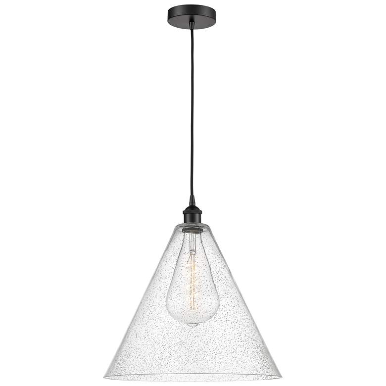 Image 1 Edison Cone 16" Matte Black Cord Hung Pendant w/ Seedy Shade