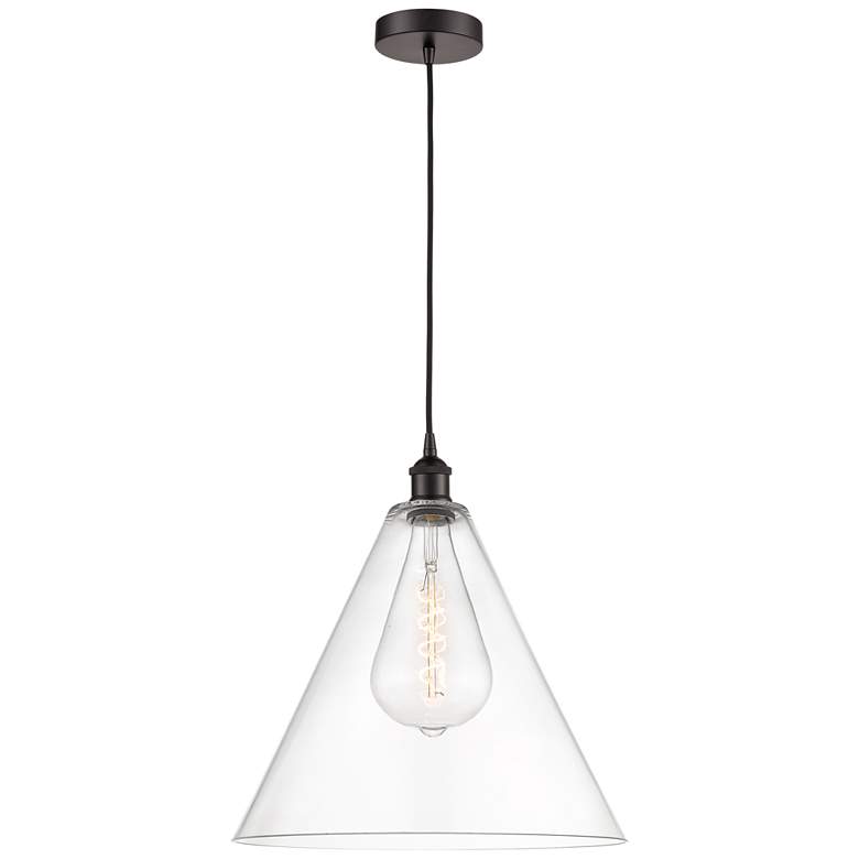 Image 1 Edison Cone 16" Oil Rubbed Bronze Cord Hung Pendant w/ Clear Shade
