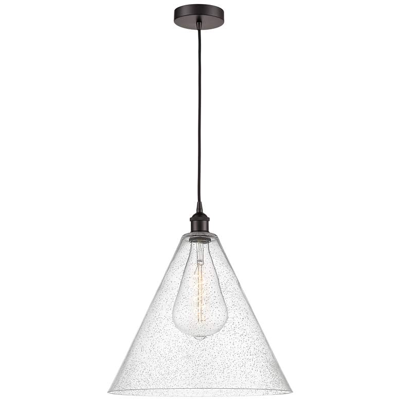 Image 1 Edison Cone 16" Oil Rubbed Bronze Cord Hung Pendant w/ Seedy Shade