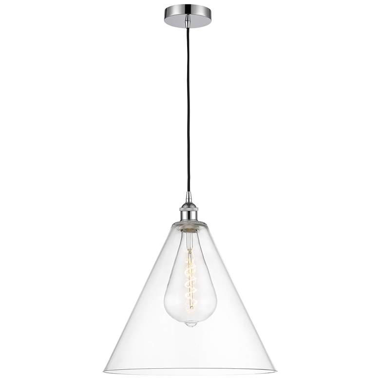 Image 1 Edison Cone 16" Polished Chrome Cord Hung Pendant w/ Clear Shade