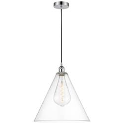 Edison Cone 16" Polished Chrome Cord Hung Pendant w/ Clear Shade