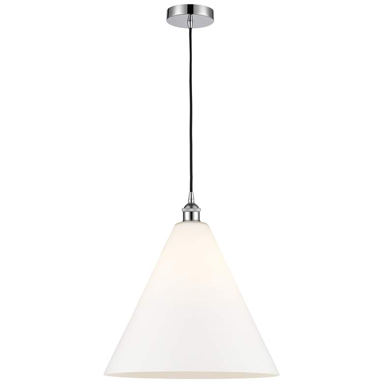 Image 1 Edison Cone 16" Polished Chrome Cord Hung Pendant w/ Matte White Shade