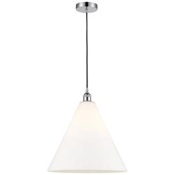Edison Cone 16" Polished Chrome Cord Hung Pendant w/ Matte White Shade
