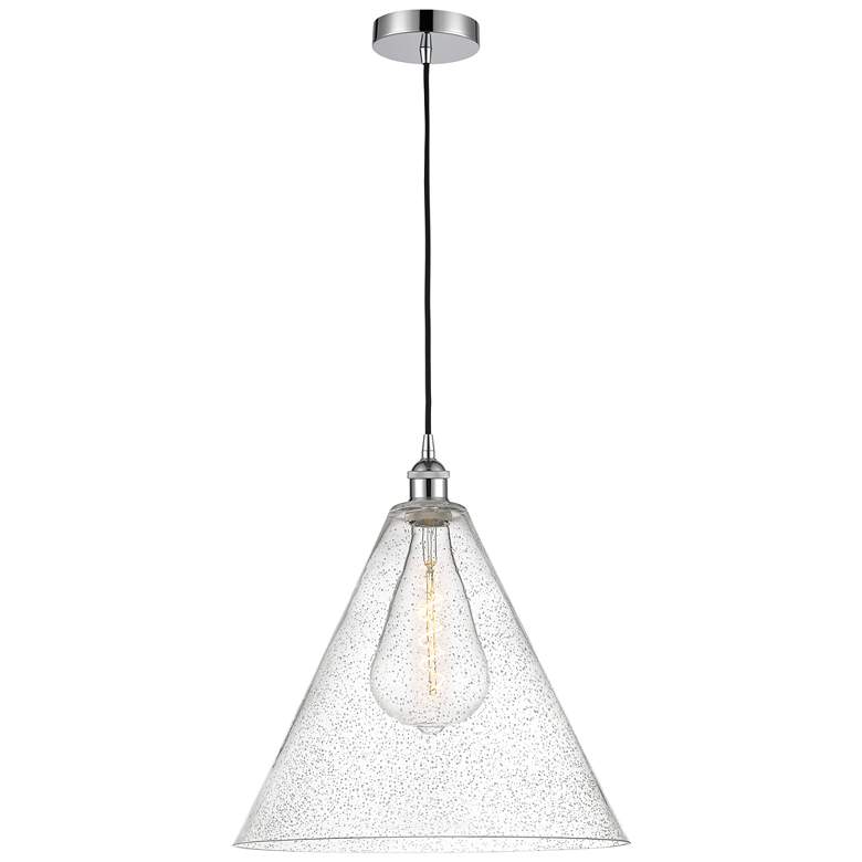 Image 1 Edison Cone 16" Polished Chrome Cord Hung Pendant w/ Seedy Shade
