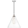 Edison Cone 16" Polished Nickel Cord Hung Pendant w/ Clear Shade