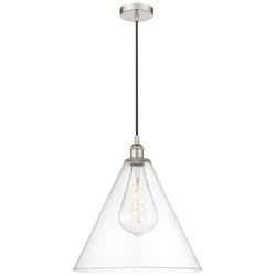 Edison Cone 16" Polished Nickel Cord Hung Pendant w/ Clear Shade