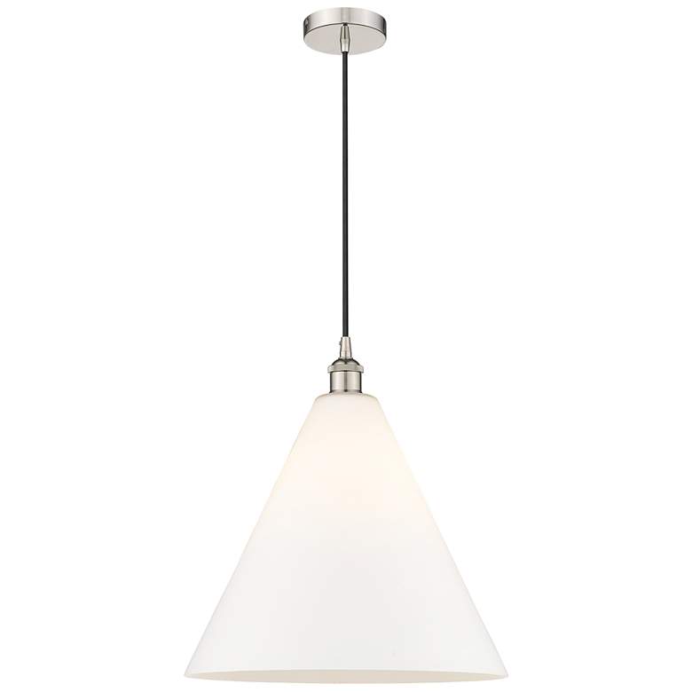 Image 1 Edison Cone 16" Polished Nickel Cord Hung Pendant w/ Matte White Shade