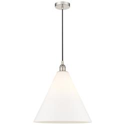 Edison Cone 16" Polished Nickel Cord Hung Pendant w/ Matte White Shade