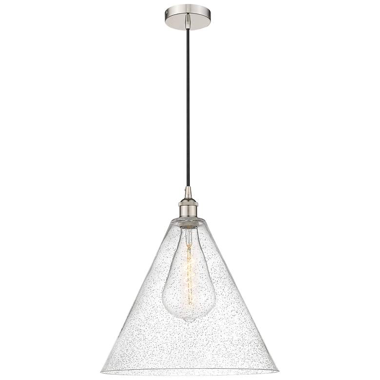 Image 1 Edison Cone 16" Polished Nickel Cord Hung Pendant w/ Seedy Shade