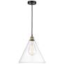Edison Cone 16" Wide Black Brass Corded Pendant With Clear Shade