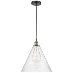Edison Cone 16&quot; Wide Black Brass Corded Pendant With Seedy Shade