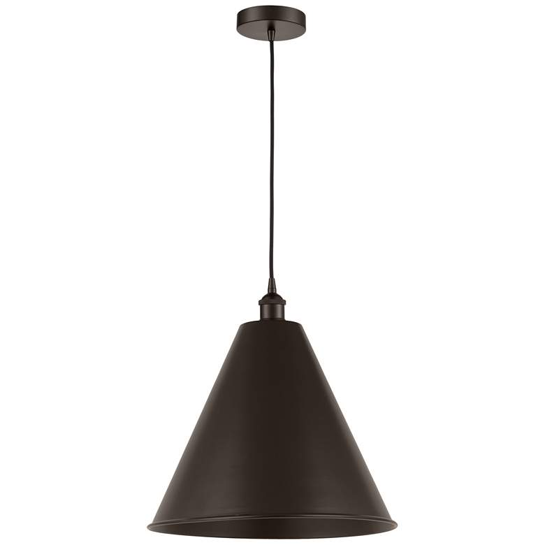 Image 1 Edison Cone 16" Wide Bronze Corded Mini Pendant w/ Bronze Shade