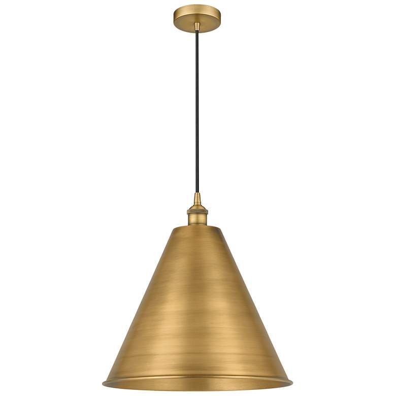Image 1 Edison Cone 16" Wide Brushed Brass Corded Mini Pendant w/ Matte Black