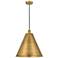 Edison Cone 16" Wide Brushed Brass Corded Mini Pendant w/ Matte Black